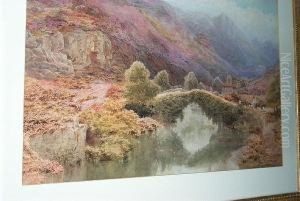 Alpine Valley In Summer, With Cattle Being Herded Across A Bridge - view 1