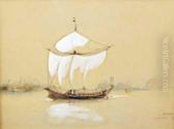 A Barge In Full Sail With Cannon - view 1