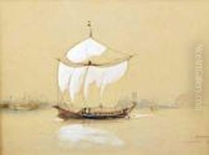 A Barge In Full Sail With Cannon by Robert Taylor Pritchett