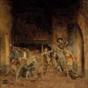 Kampferische Auseinandersetzung In Einemrittersaal by Georg Balthasar Probst