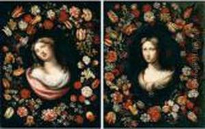 Volto Di Fanciulla Entro Ghirlanda Di Fiori by Carlo Antonio Procaccini