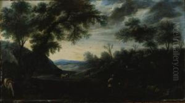 A Wooded Landscape With Figures And A Horse-drawn Carriage On Apath - view 1