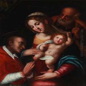 The Holy Family And A Cardinal In Prayer by Giulio Cesare Procaccini