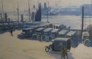 Army Ambulances By The Docks