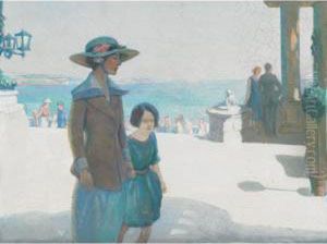Mother And Daughter On A Mediterranean Terrace by Alexander Phimister Proctor