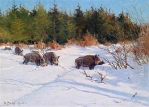 Wildschweine Im Winterwald