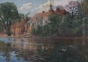 Gehoft An Einem Flusslauf Mit Enten