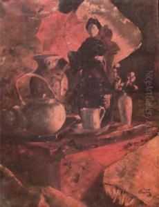 Stillleben Mit Auf Tischkante Arrangierten, Japanischen Elementen by Otto Propheter