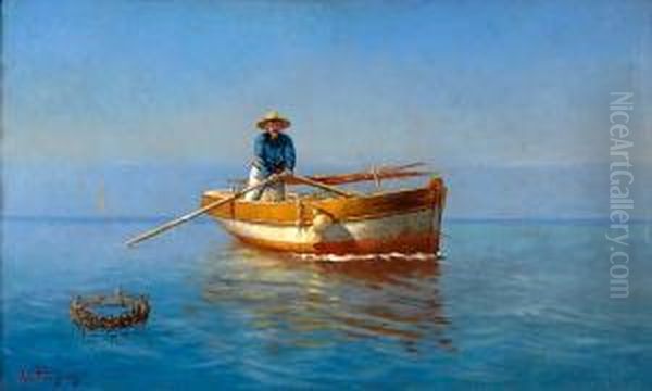 Fisherman On Rowing Boat - view 1
