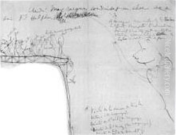 L.a.s. <bucht> Avec Dessin A La Plume, [vers 1900 ?], A Reynaldo Hahn ; 2 Pages In-4 Sur Papier Avec Un Coin Dechire - view 1