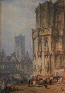 Figures In A Town Square by Samuel Prout