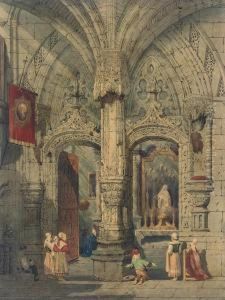 Figures In A Cathedral Interior by Samuel Prout