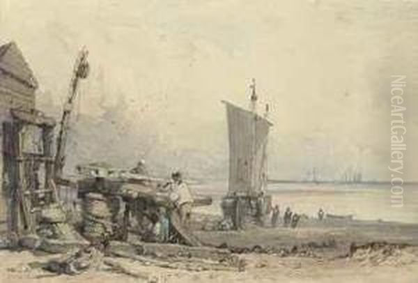 Fisherfolk Conversing On The Foreshore - view 1