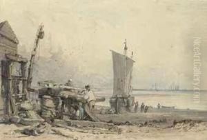 Fisherfolk Conversing On The Foreshore by Samuel Prout