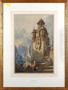 Figures By A Continental Lakeside Tower