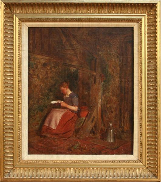 Woman Reading A Letter In A Cottage Interior by Alfred Provis