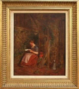 Woman Reading A Letter In A Cottage Interior by Alfred Provis