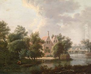 Hollandische Flusslandschaft Mit Einem Landhaus Unterbaumen by Anthonie Daniel Prudhomme