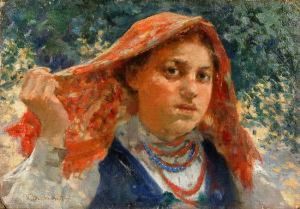 Dziewczyna W Czerwonej Chustce, Ok. 1890 R. by Witold Pruszkowski