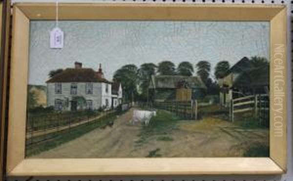 View Of A Farmstead With Cow And Hens - view 1