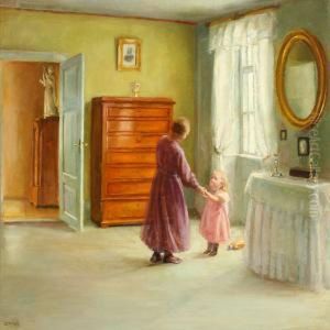 Interior With Mother And Daughter By A Window by Caja Prytz
