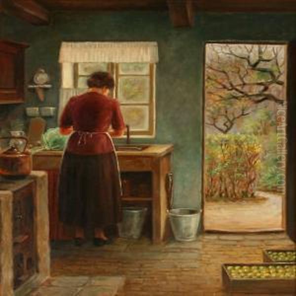 Kitchen Interior With A Lady At The Sink - view 1
