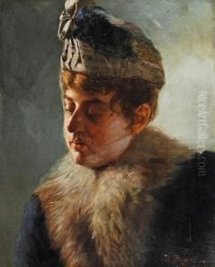 Portret Damy W Kapeluszu Z Woalka by Jozef Puacz