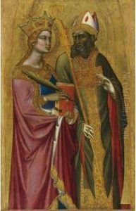 Saint Catherine And A Bishop Saint, Possibly Saint Regulus