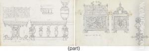 A Folio Of Fourteen Studies And Designs And Decorations For Furniture And Metalwork by Augustus Northmore Welby Pugin