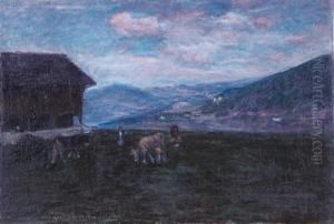 Baita Con Pastori E Vitellini by Clemente Pugliese Levi