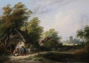 Selling Chickens At A Cottage Door by John Anthony Puller