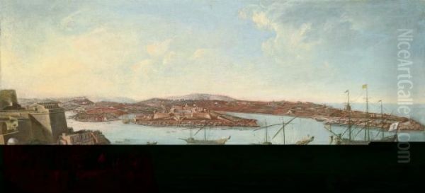 A View Of Marsamxett Harbour, Valletta, From The Vallettan Ramparts At The Auberge D'allemagne, With Fort Manoel And Tigne Point, Crowds On The Ramparts Greeting The Arrival Of A Royal Yacht Escorted By Two Xebecs Flying The Colours Of The Knights Of Sain - view 1