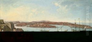 A View Of Marsamxett Harbour, Valletta, From The Vallettan Ramparts At The Auberge D'allemagne, With Fort Manoel And Tigne Point, Crowds On The Ramparts Greeting The Arrival Of A Royal Yacht Escorted By Two Xebecs Flying The Colours Of The Knights Of Sain