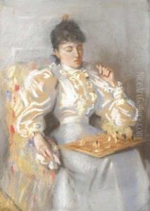 Seated Lady Playing Chess