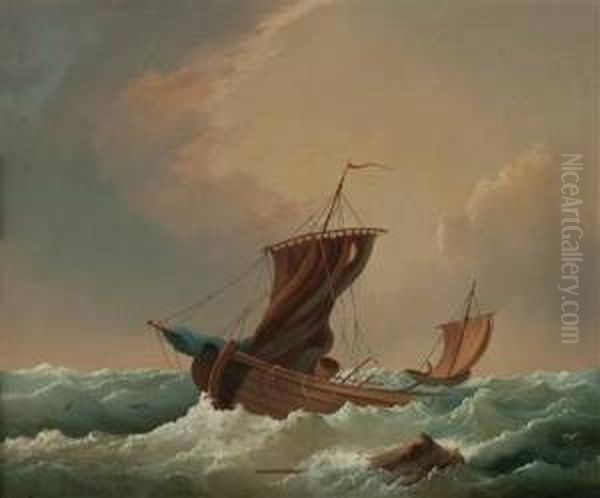 Sinkendes Segelschiff Und Rettungsboot - view 1