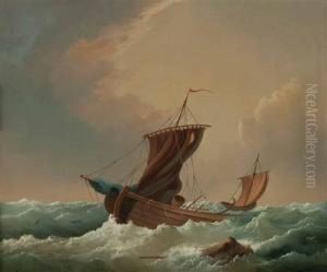 Sinkendes Segelschiff Und Rettungsboot