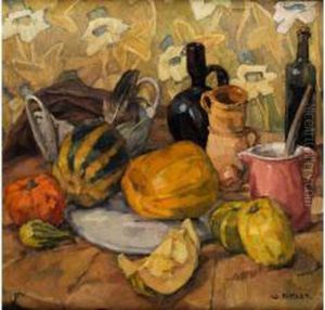 Stilleben Mit Kurbissen Undtongefassen by Walter Puttner
