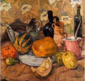 Stilleben Mit Melonen Und Hafnergeschirr by Walter Puttner