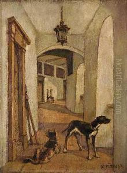 Jagdhunde In Einem Schlossgang - view 1
