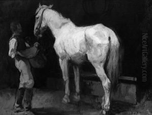 "im Stall". Sign., Rucks. Mehrfach Bez. Und Betitelt by Ludwig Putz