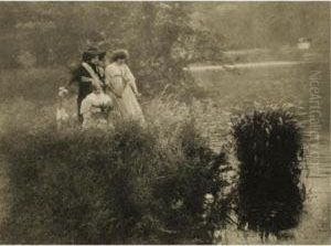 Three Women By The Seine, On The Ile D'herblay by Constant Emile. Puyo