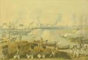 Coloured Print Of A Naval Battle Scene by Henry Pyall