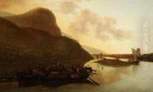A Barge In An Expansive River Landscape