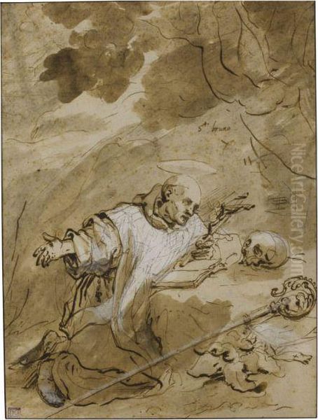 Saint Bruno Praying In The Desert - view 1