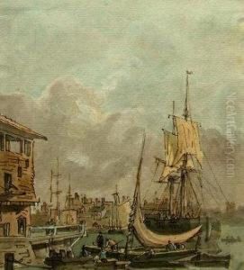 Busy River Scene by William Henry Pyne