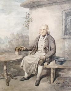 Gentleman Seated Outside A Cottage Holding Atankard