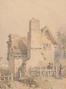 Figures Outside A Cottage by William Henry Pyne