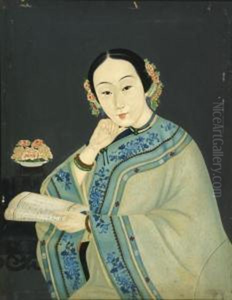 Portrait Of A Lady Holding A Scroll - view 1