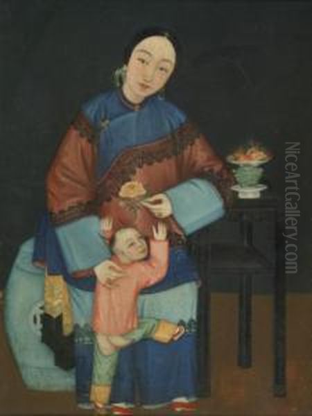 Lady Seated With Playful Child - view 1