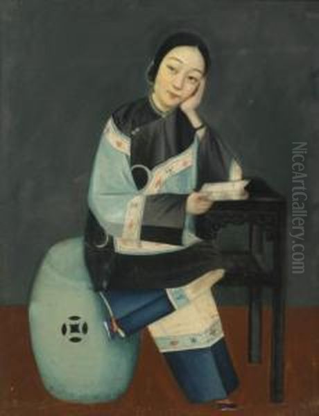Lady Seated Holding A Scroll - view 1